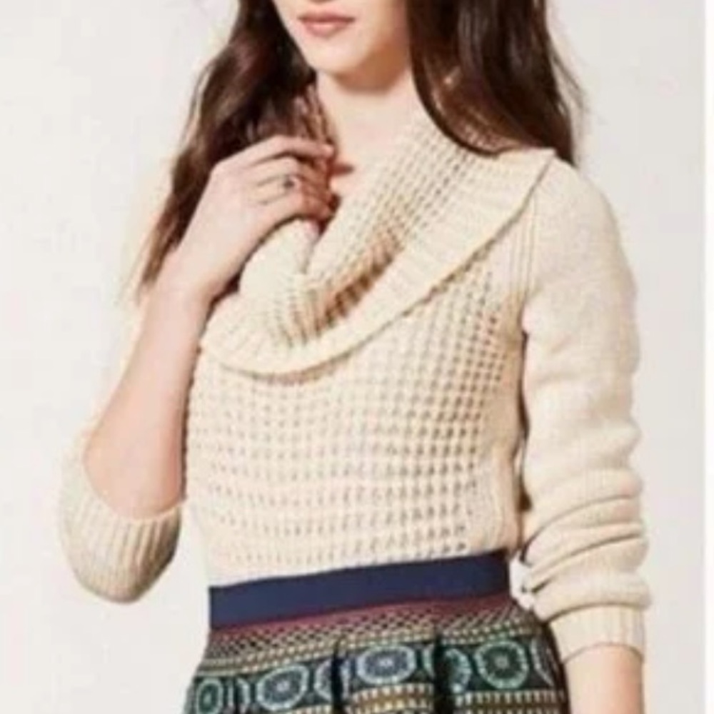 Anthropologie Angel of the North Oatmeal Cowl Neck Knit Sweater Sz XS